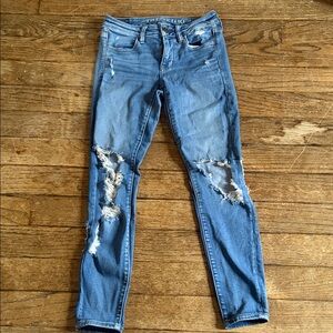 American Eagle Outfitters Ripped Skinny Jeans - Light Blue Wash